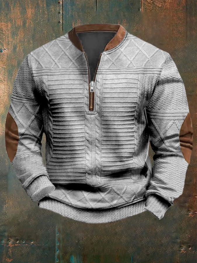 Sweatshirt mit Reißverschlusskragen und Vintage-Print für Herren