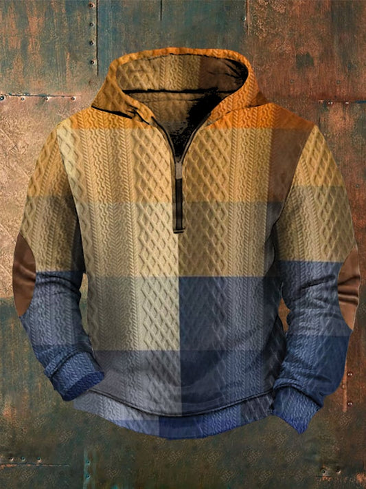 Men's Retro Western Patchwork Printed Hooded Sweatshirt