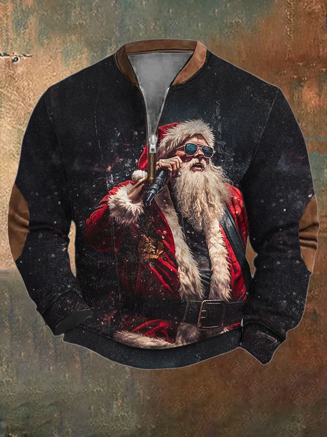 Lässiges Sweatshirt mit Reißverschluss und Weihnachtsmuster für Herren