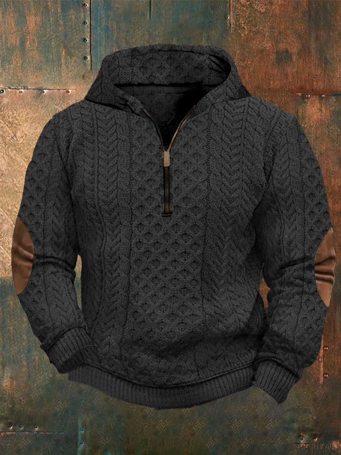 Men's Retro Western Patchwork Printed Hooded Sweatshirt