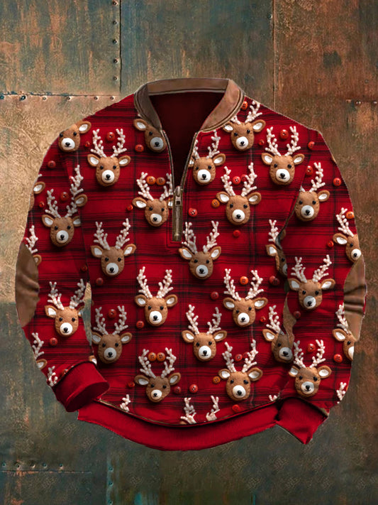 Red Plaid Reindeer Print Cozy Sweatshirt