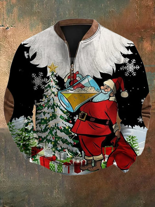 Men's Retro Christmas Print Zip Collar Sweatshirt