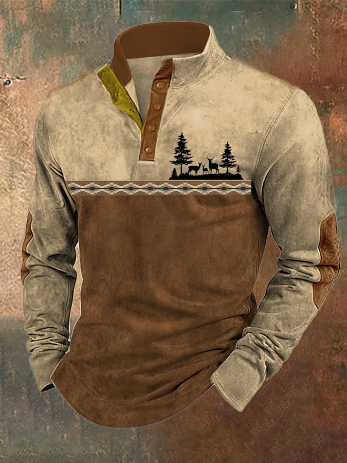 Sweatshirt mit Western-Hirsch-Kunstdruck für Herren