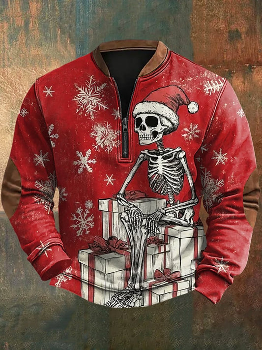 Men's Christmas Gift Print Zip-Up Sweatshirt