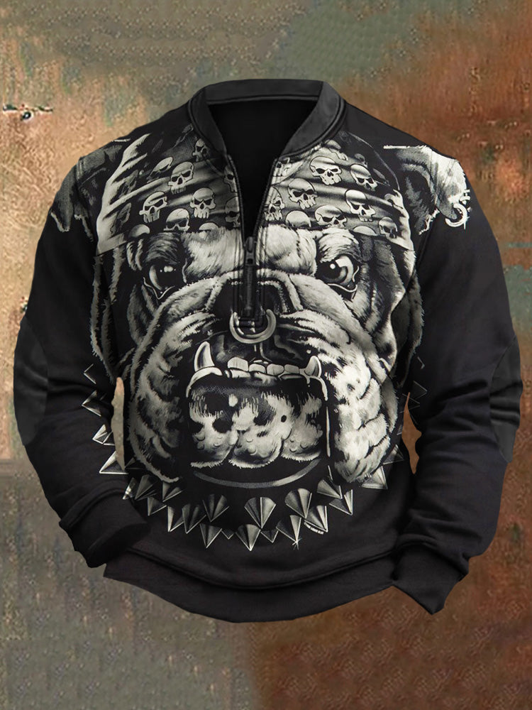 Sweatshirt mit Reißverschluss und coolem Bulldoggen-Print in Metallic-Optik