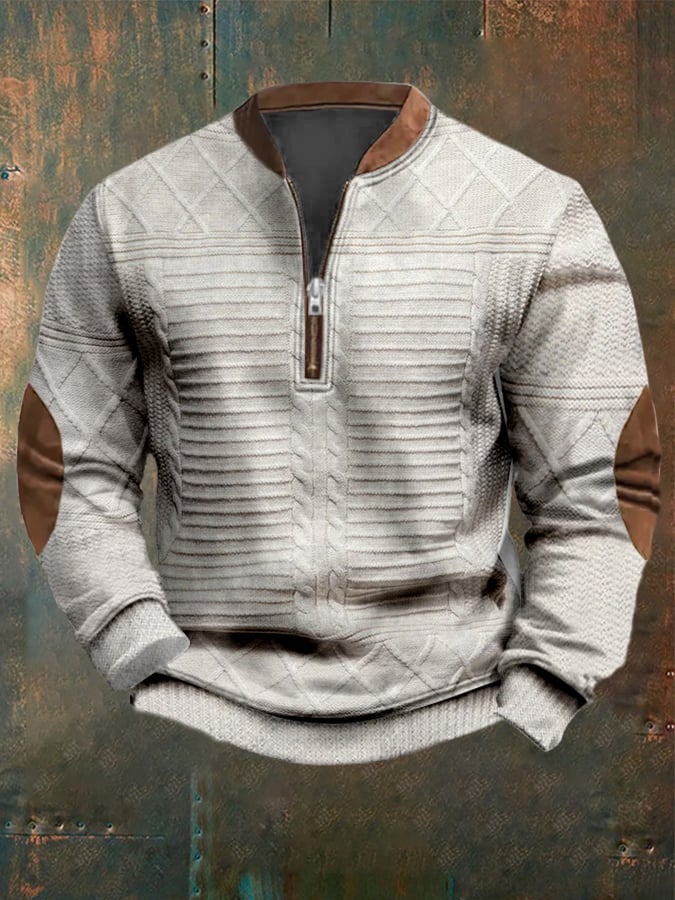 Sweatshirt mit Reißverschlusskragen und Vintage-Print für Herren