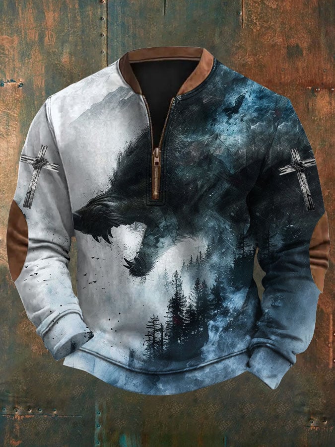 Sweatshirt mit Wolf-Print für Herren