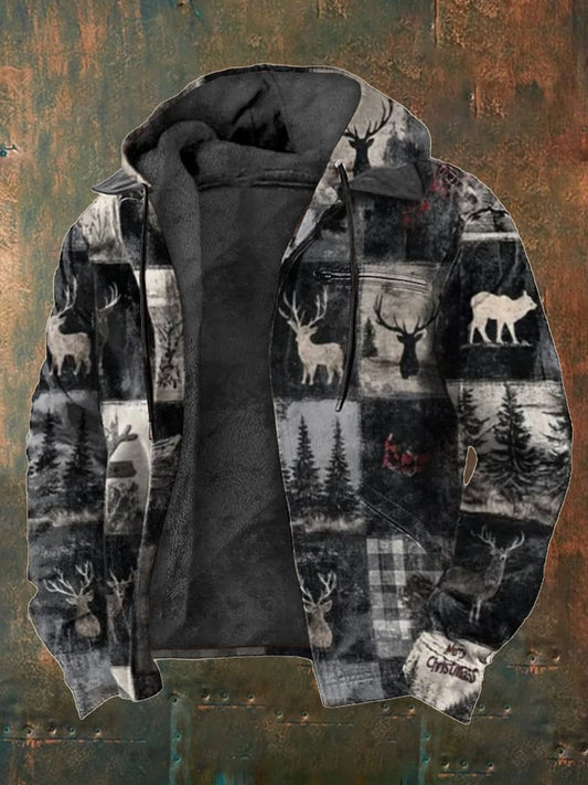 Men's Christmas Retro Elk Plush Jacket