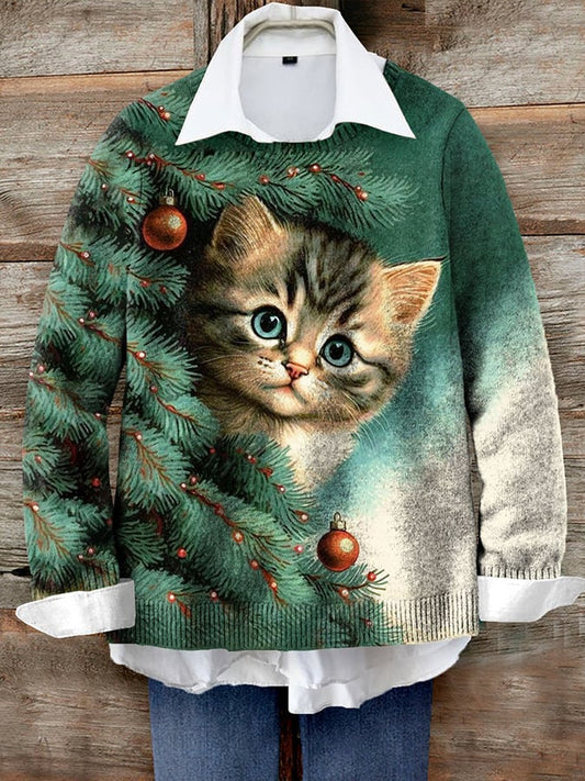 Women's Christmas Cat Casual Sweater