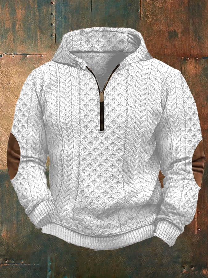 Men's Retro Western Patchwork Printed Hooded Sweatshirt