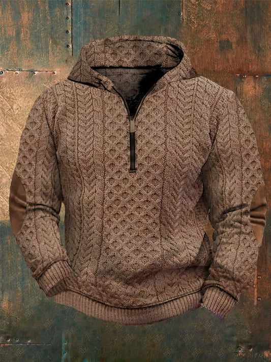 Men's Retro Western Patchwork Printed Hooded Sweatshirt