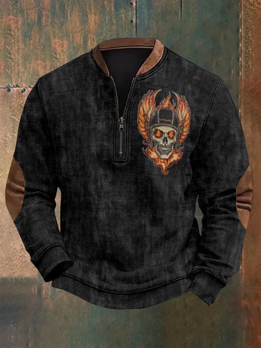 Sweatshirt mit Vintage-Totenkopf-Print für Herren