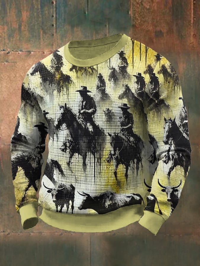 Men's Vintage Western Print Casual Sports Sweatshirt