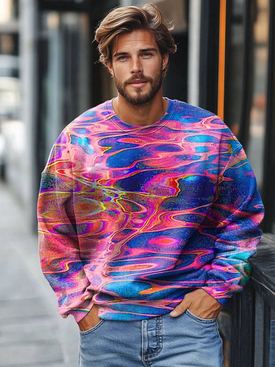 Men's Retro Lake Neon Color Textured Print Casual Sweatshirt