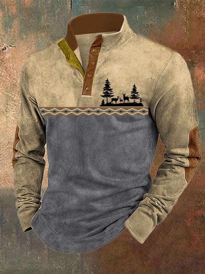 Sweatshirt mit Western-Hirsch-Kunstdruck für Herren