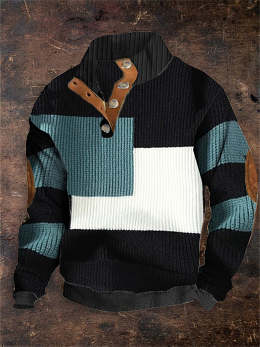 Retro textuur met patroon bedrukt western vintage Henry met V-hals en buitenshuis dik sweatshirt