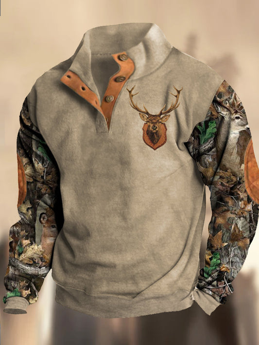 Retro cowboypatroon bedrukt western vintage Henry met V-hals en buitenshuis dik sweatshirt