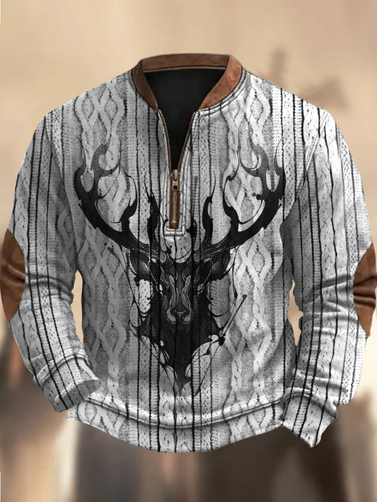 Cowboy-Textur-Muster gedruckt Western Village Jagd Logo Knopf V-Ausschnitt Outdoor Dickes Sweatshirt