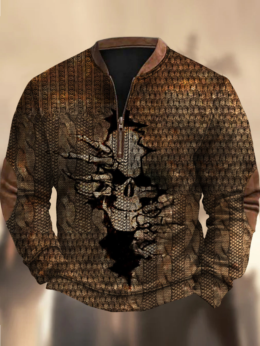 Cowboy-Textur-Muster gedruckt Western Village Jagd Logo Knopf V-Ausschnitt Outdoor Dickes Sweatshirt