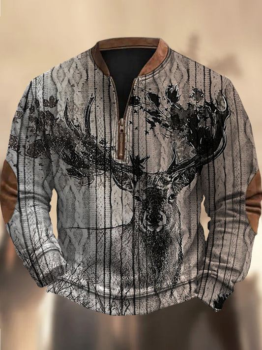 Cowboy-Textur-Muster gedruckt Western Village Jagd Logo Knopf V-Ausschnitt Outdoor Dickes Sweatshirt