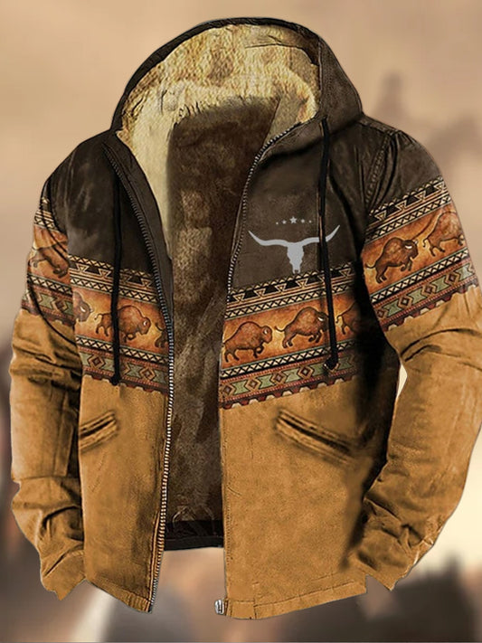 Herren Western Style Dorf Jagd Logo Vintage Yak Plüsch Jacke mit mehreren Taschen