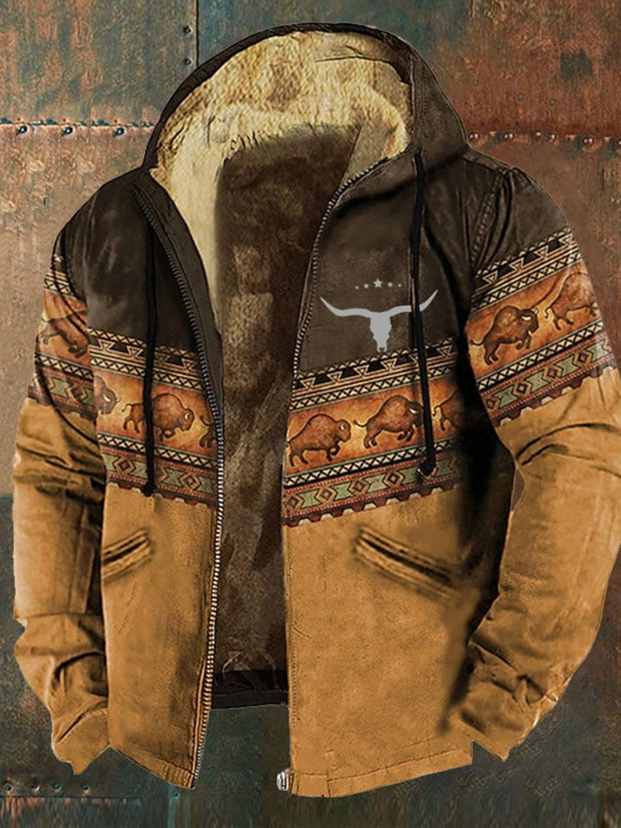 Herren Western Style Dorf Jagd Logo Vintage Yak Plüsch Jacke mit mehreren Taschen