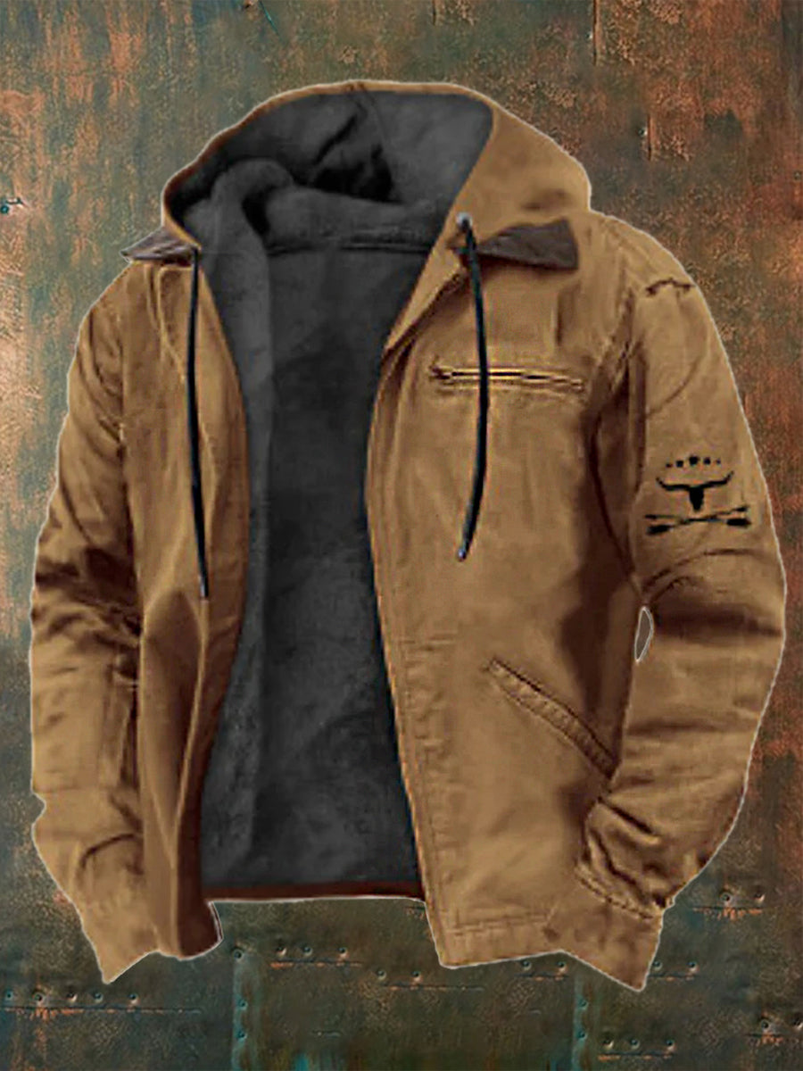 Herren Western Style Dorf Jagd Logo Vintage Yak Plüsch Jacke mit mehreren Taschen